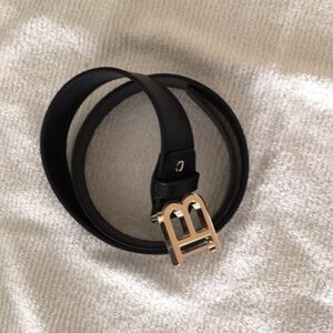 Balmain Black Leather Logo-Embossed Belt with  Shine Gold 100% authentic